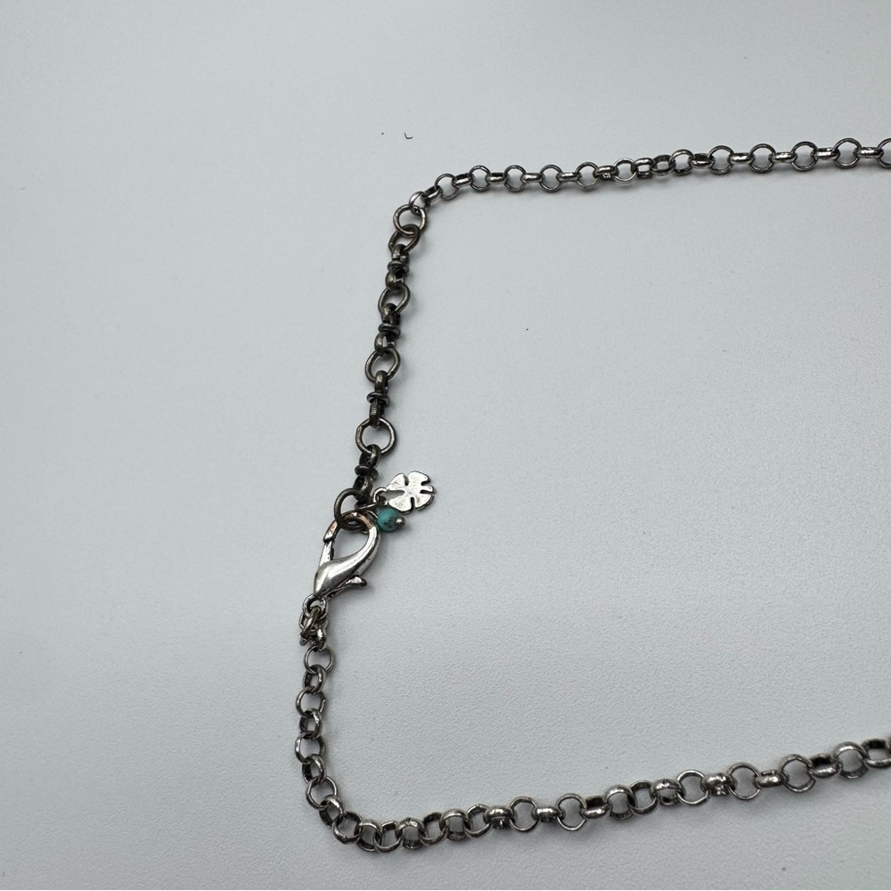 Vintage Turquoise Silver Adjustable Necklace Gemstone Embossed - Picture 5 of 12
